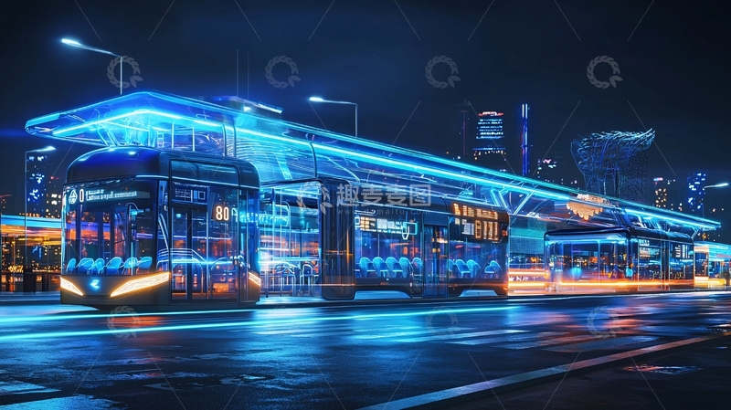 高清大图下载【趣麦麦图】未来科技感公交车