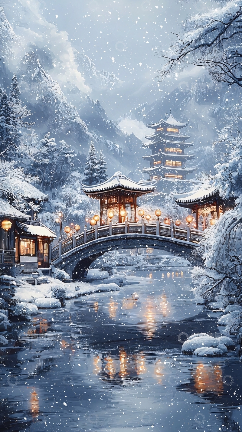 高清大图下载【趣麦麦图】雪中唯美古风建筑