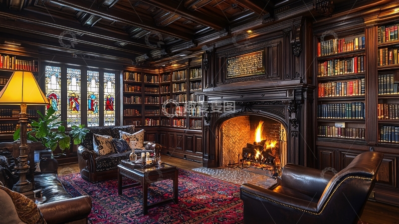 高清大图下载【趣麦麦图】温暖舒适的复古书房