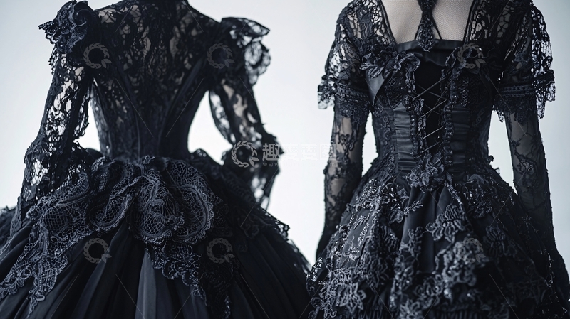 高清大图下载【趣麦麦图】黑色蕾丝洛丽塔长裙