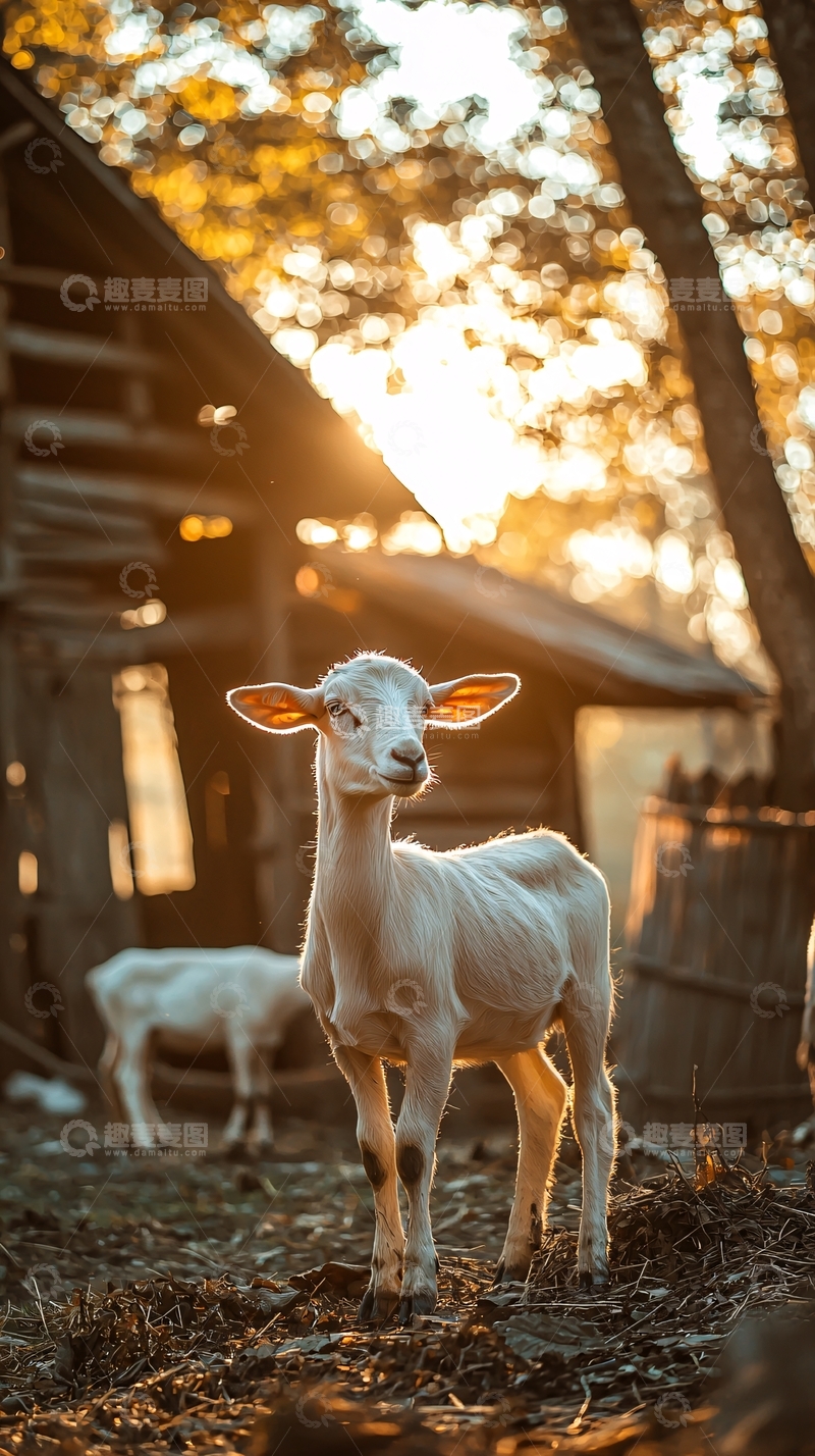 高清大图下载【趣麦麦图】夕阳下的小山羊