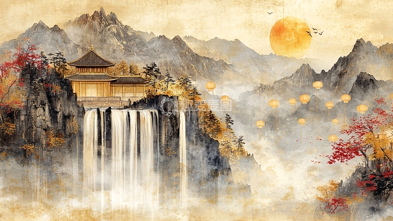 高清大图下载【趣麦麦图】水墨山水风格的壁纸