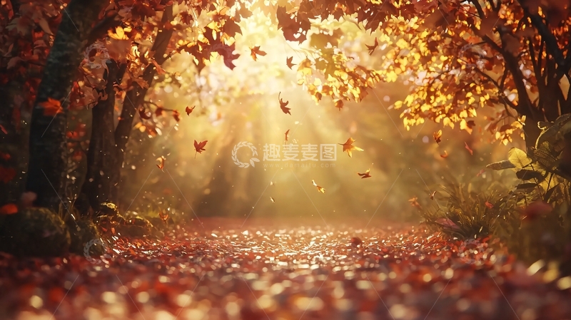 高清大图下载【趣麦麦图】秋日森林阳光洒落金叶