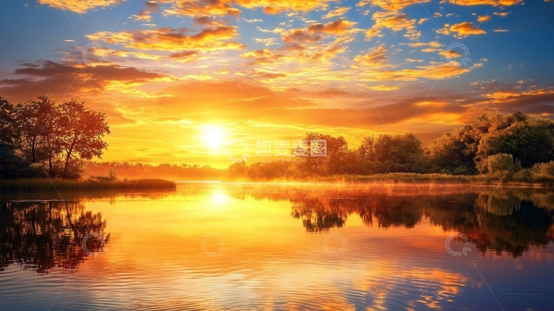 高清大图下载【趣麦麦图】日落湖光山色