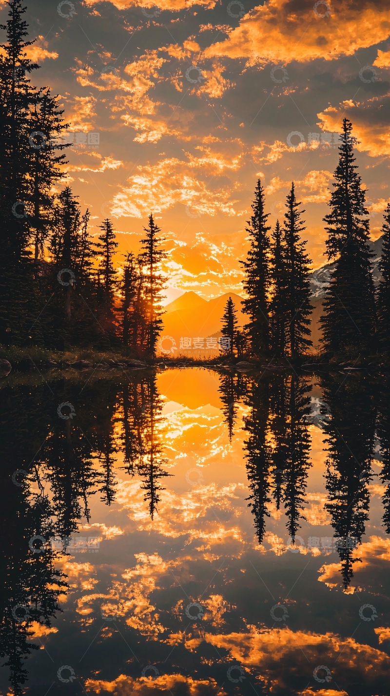 高清大图下载【趣麦麦图】夕阳西下湖面倒影