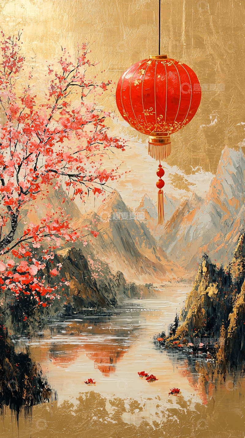 高清大图下载【趣麦麦图】中国风山水红灯笼
