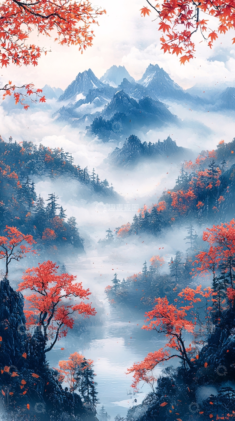 高清大图下载【趣麦麦图】秋日山间云雾缭绕