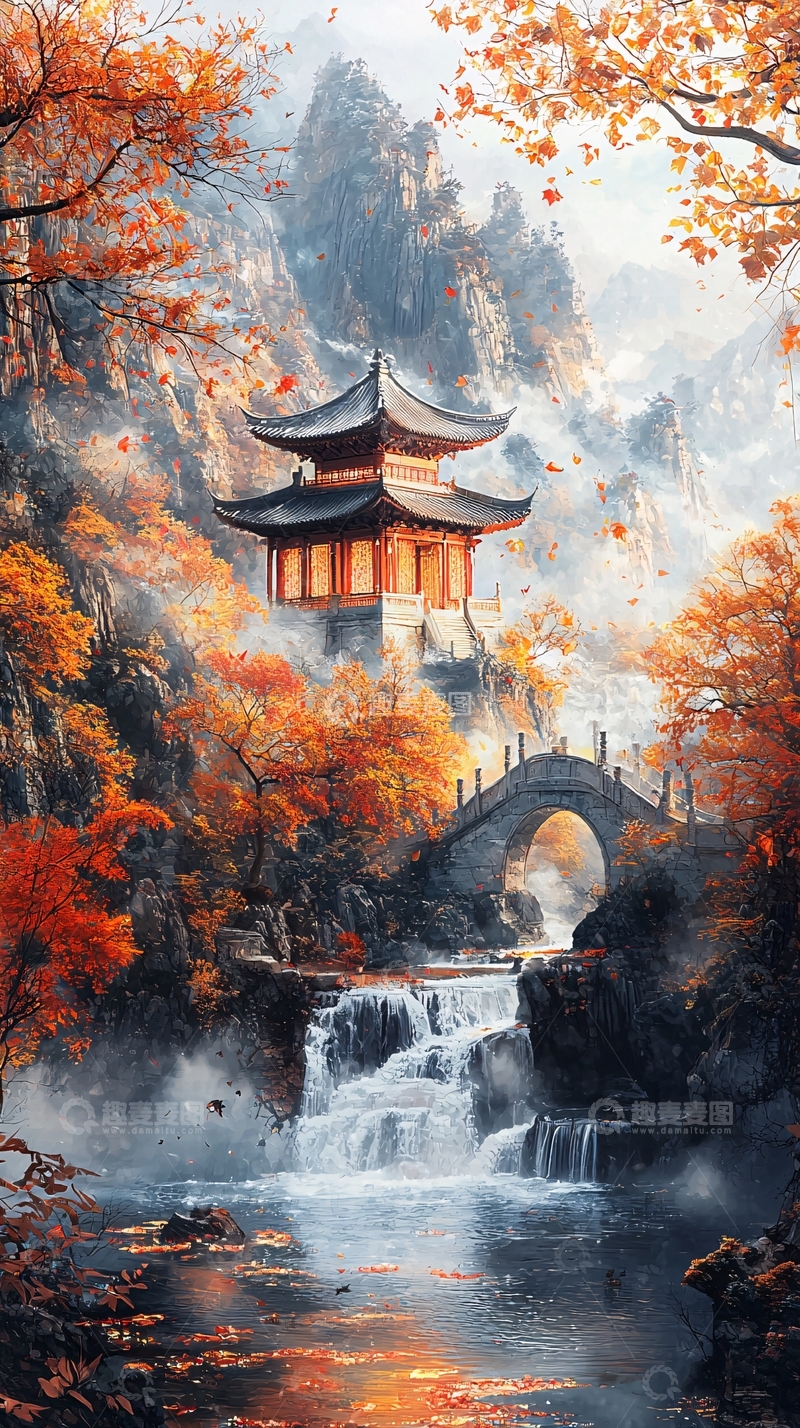 高清大图下载【趣麦麦图】秋色寺庙山水唯美