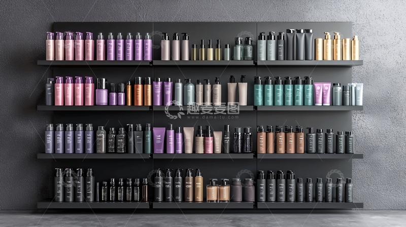 高清大图下载【趣麦麦图】黑色货架上的护发产品