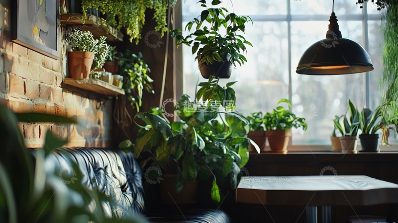 高清大图下载【趣麦麦图】室内绿植咖啡馆角落