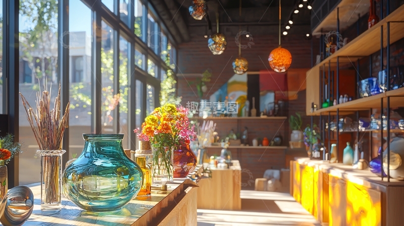 高清大图下载【趣麦麦图】阳光洒进玻璃窗的时尚店铺