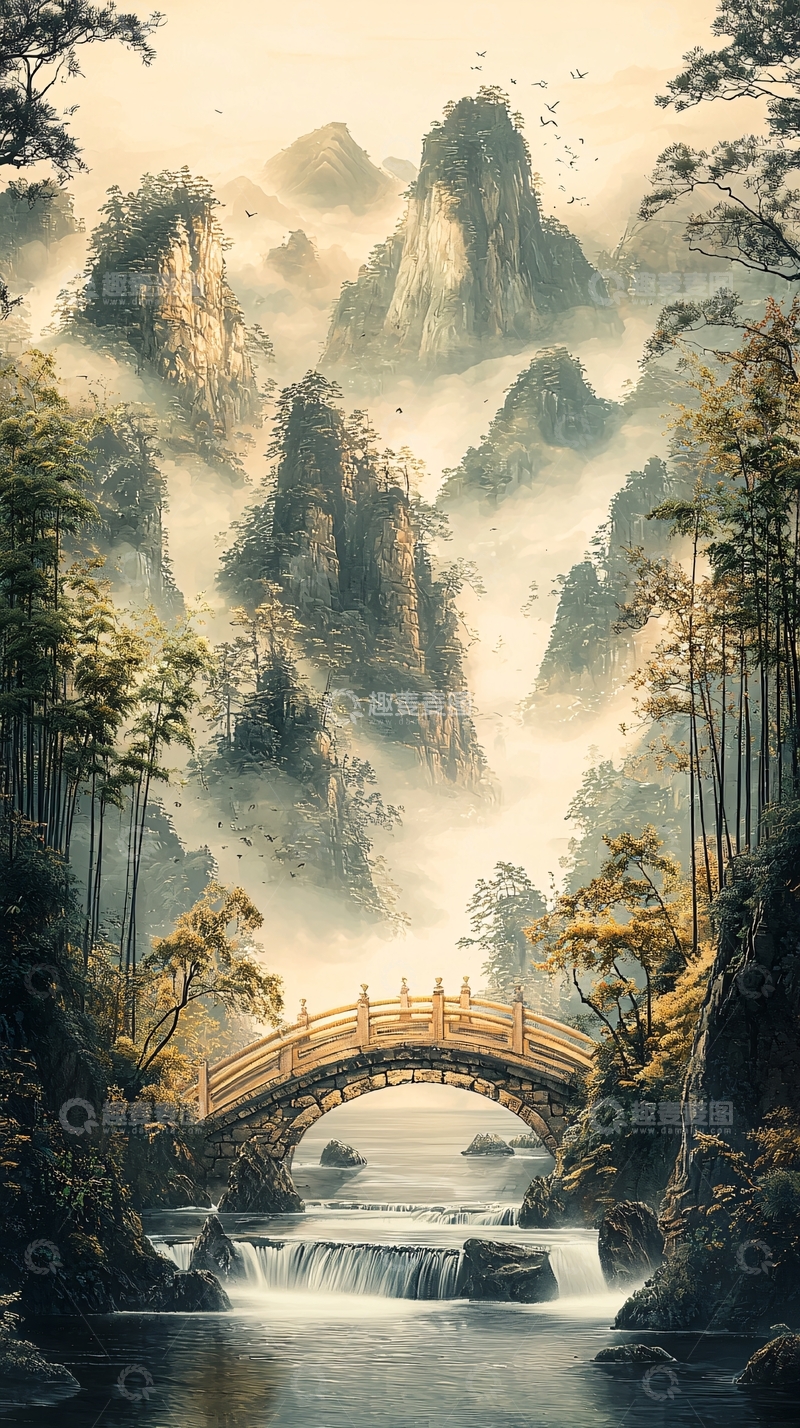 高清大图下载【趣麦麦图】水墨风格山水风景画
