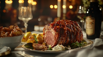 烤火腿配土豆泥和烤苹果