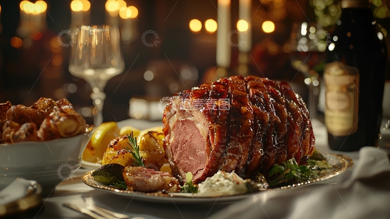 高清大图下载【趣麦麦图】烤火腿配土豆泥和烤苹果