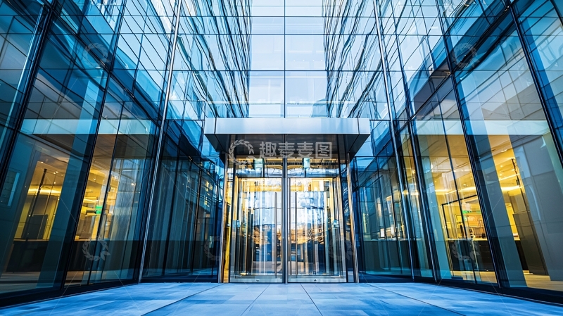 高清大图下载【趣麦麦图】现代化玻璃幕墙大楼入口