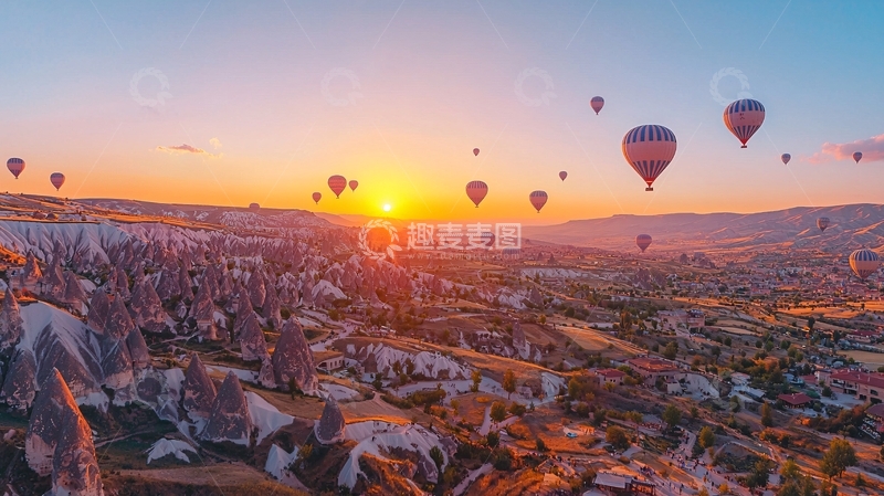 高清大图下载【趣麦麦图】日出热气球卡帕多奇亚