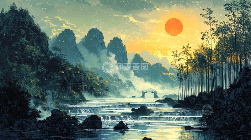 高清大图下载【趣麦麦图】水墨山水画风唯美意境