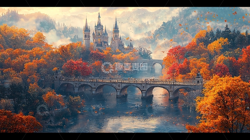 高清大图下载【趣麦麦图】秋日城堡水面倒影