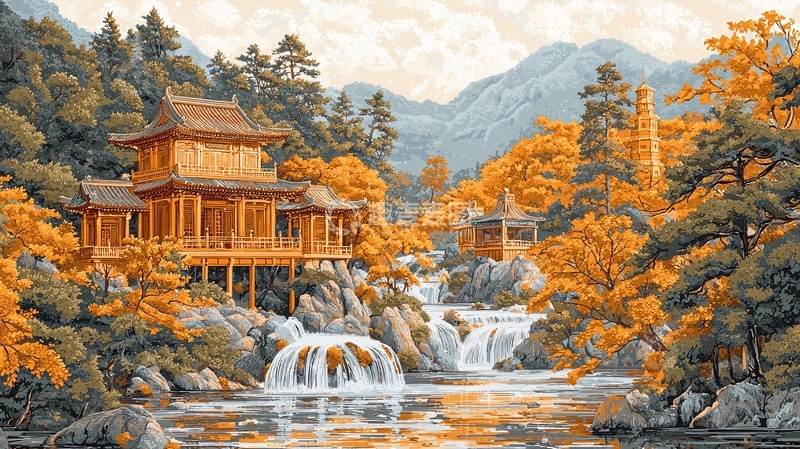 高清大图下载【趣麦麦图】古风山水亭台楼阁