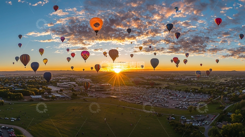 高清大图下载【趣麦麦图】日出热气球节庆盛况
