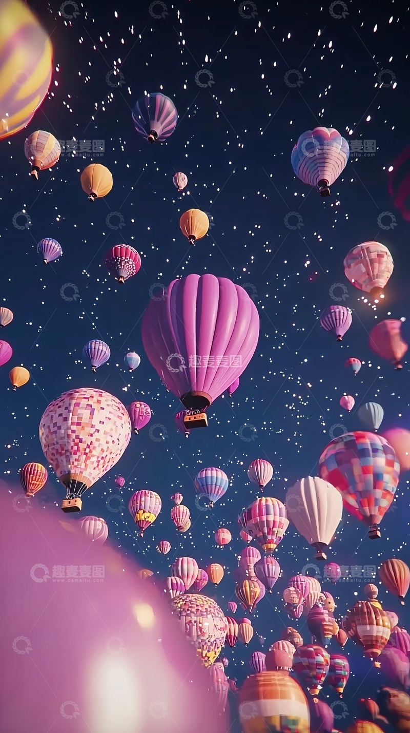 高清大图下载【趣麦麦图】梦幻热气球星空