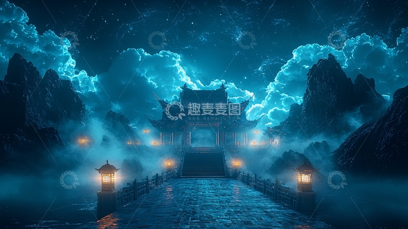 高清大图下载【趣麦麦图】夜幕下的中国古风建筑