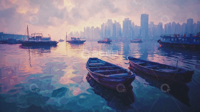 高清大图下载【趣麦麦图】清晨香港维多利亚港口