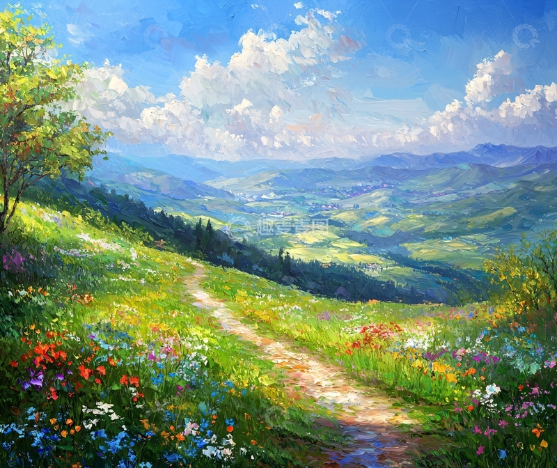 高清大图下载【趣麦麦图】山间小路鲜花盛开