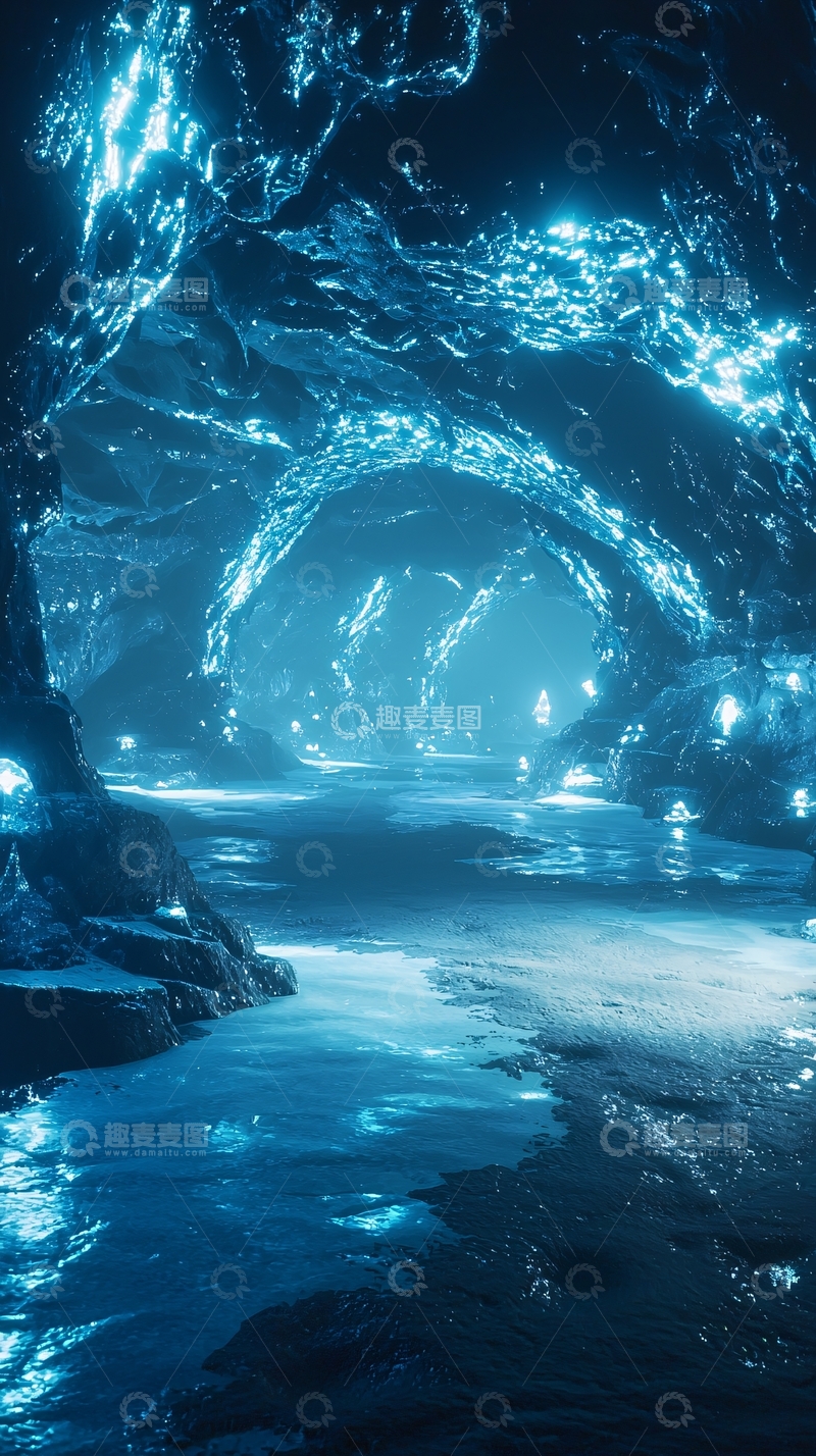 高清大图下载【趣麦麦图】蓝色荧光洞穴
