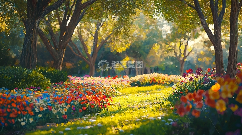 高清大图下载【趣麦麦图】阳光下的花园小径