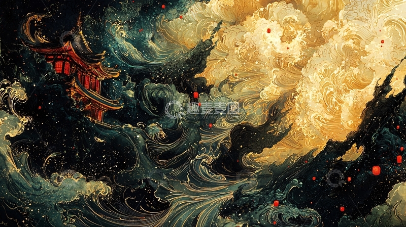 高清大图下载【趣麦麦图】惊涛骇浪中的东方楼阁