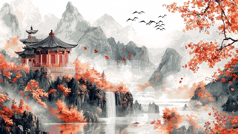 高清大图下载【趣麦麦图】水墨山水意境建筑唯美风景