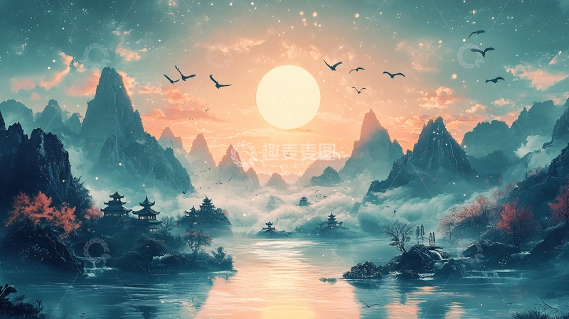 高清大图下载【趣麦麦图】壮丽山河日出