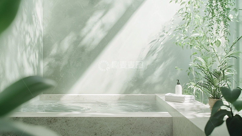 高清大图下载【趣麦麦图】极简风格浴室绿植沐浴场景