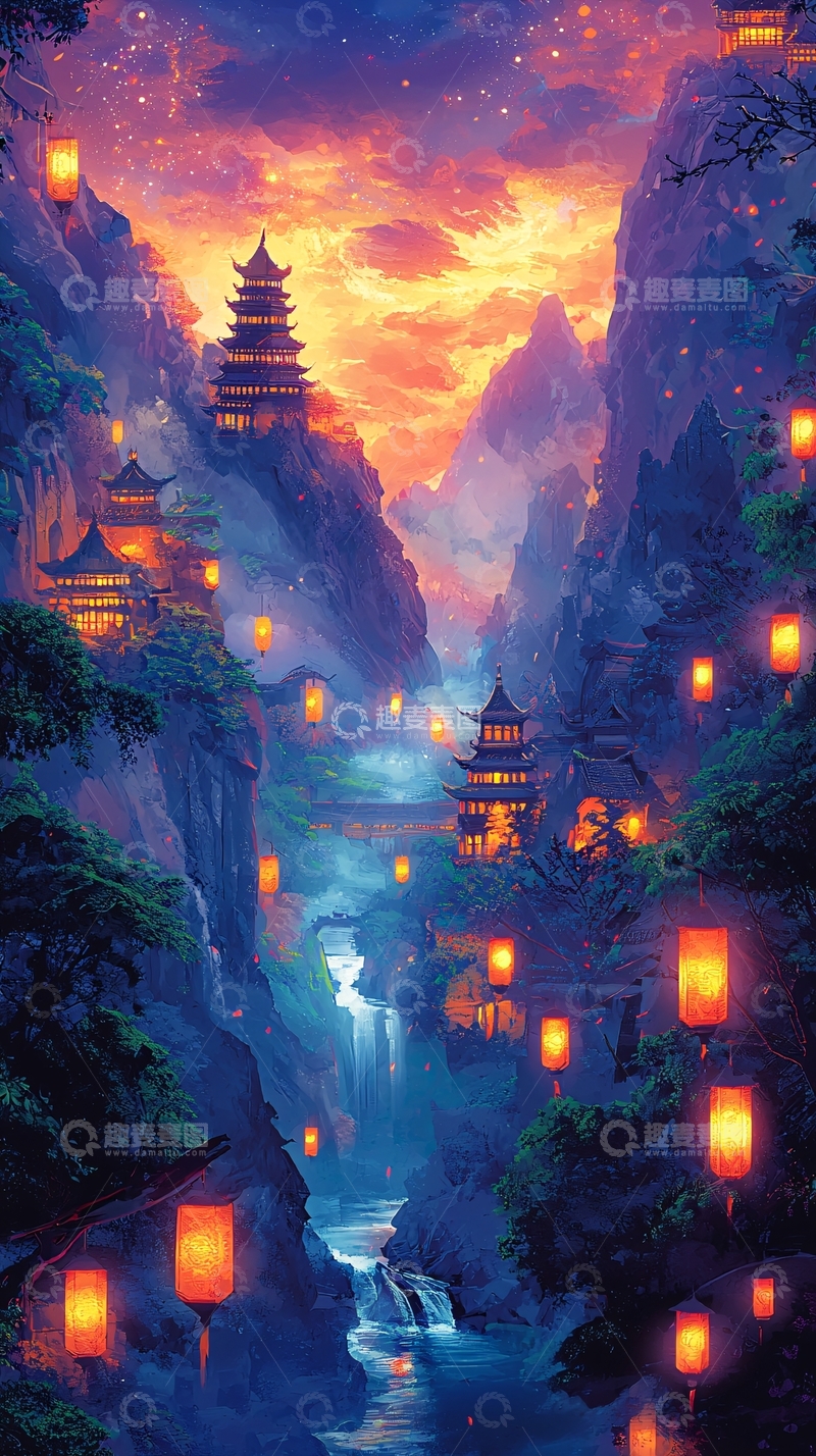 高清大图下载【趣麦麦图】东方仙境夜景