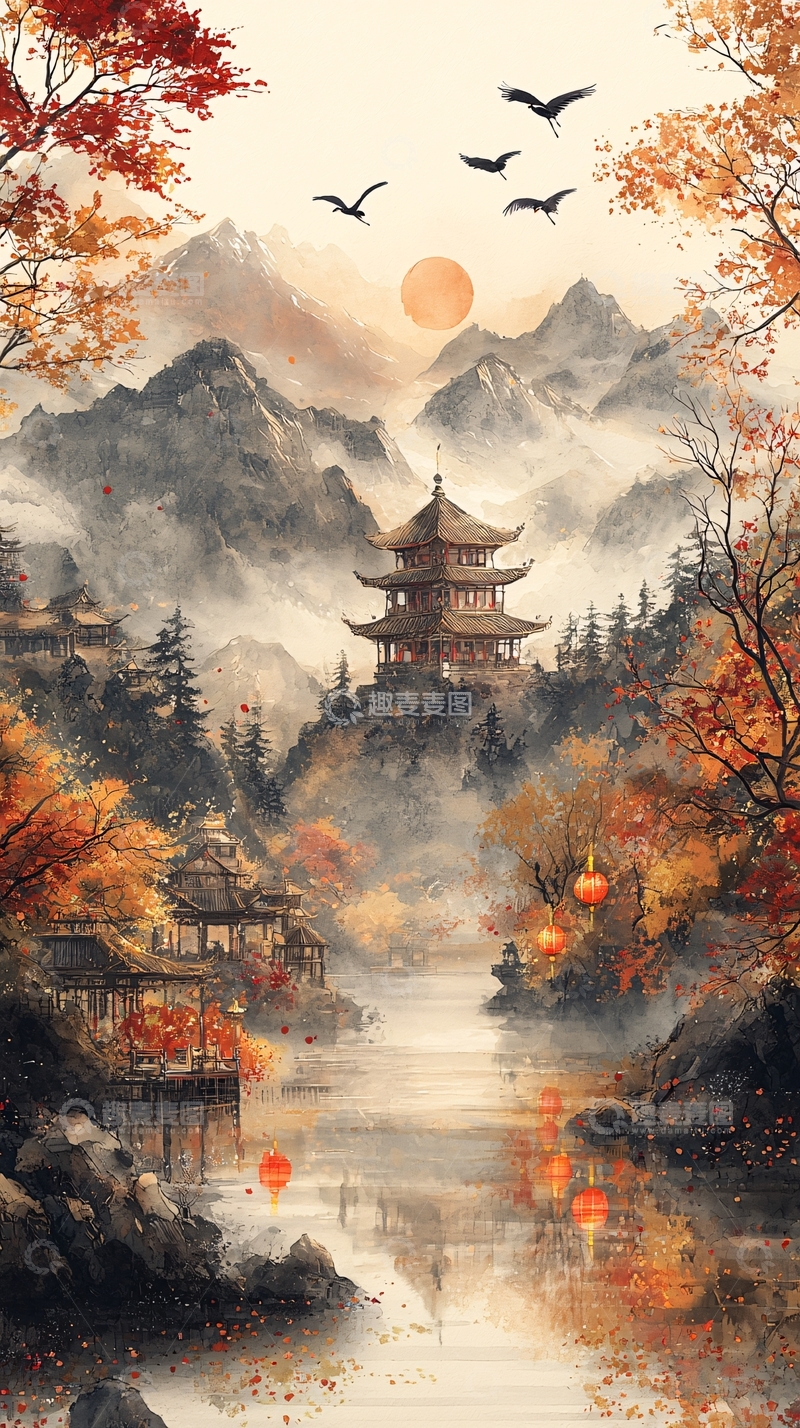 高清大图下载【趣麦麦图】秋日山水中国风