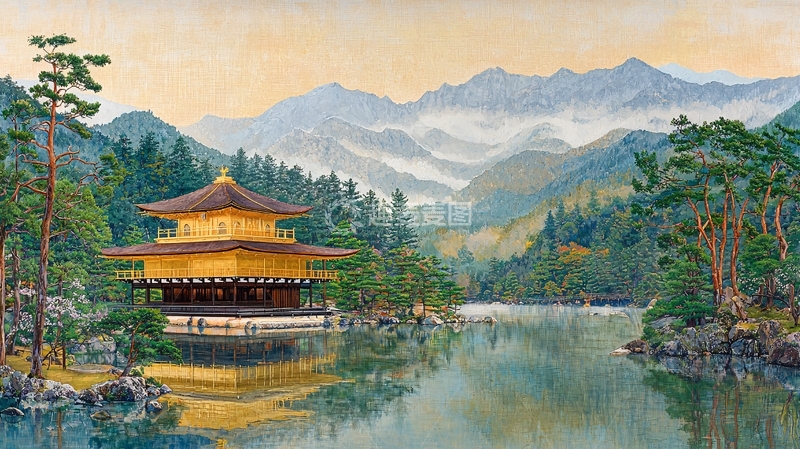 高清大图下载【趣麦麦图】金阁寺水面倒影