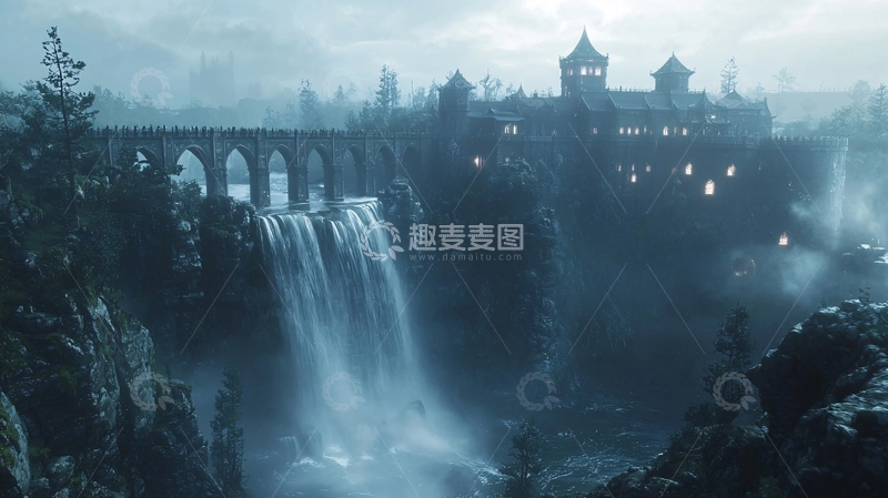 高清大图下载【趣麦麦图】瀑布城堡