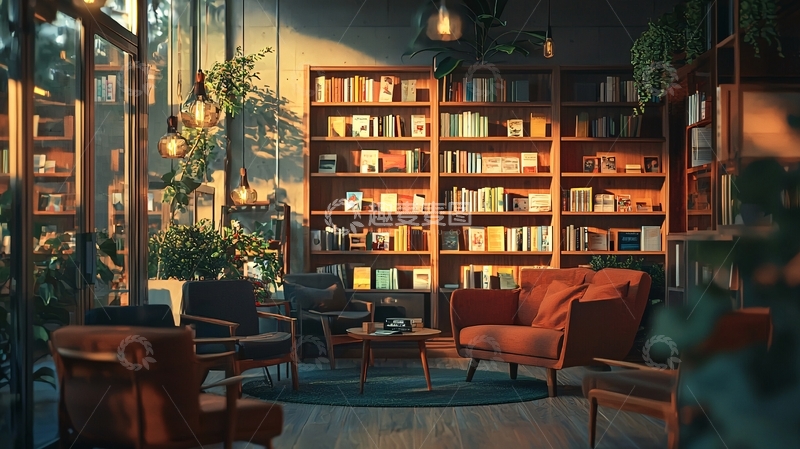 高清大图下载【趣麦麦图】阳光洒进书店的午后时光
