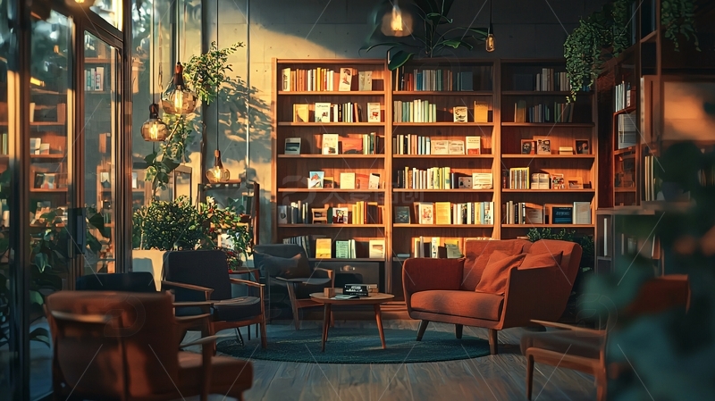 高清大图下载【趣麦麦图】阳光洒进书店的午后时光