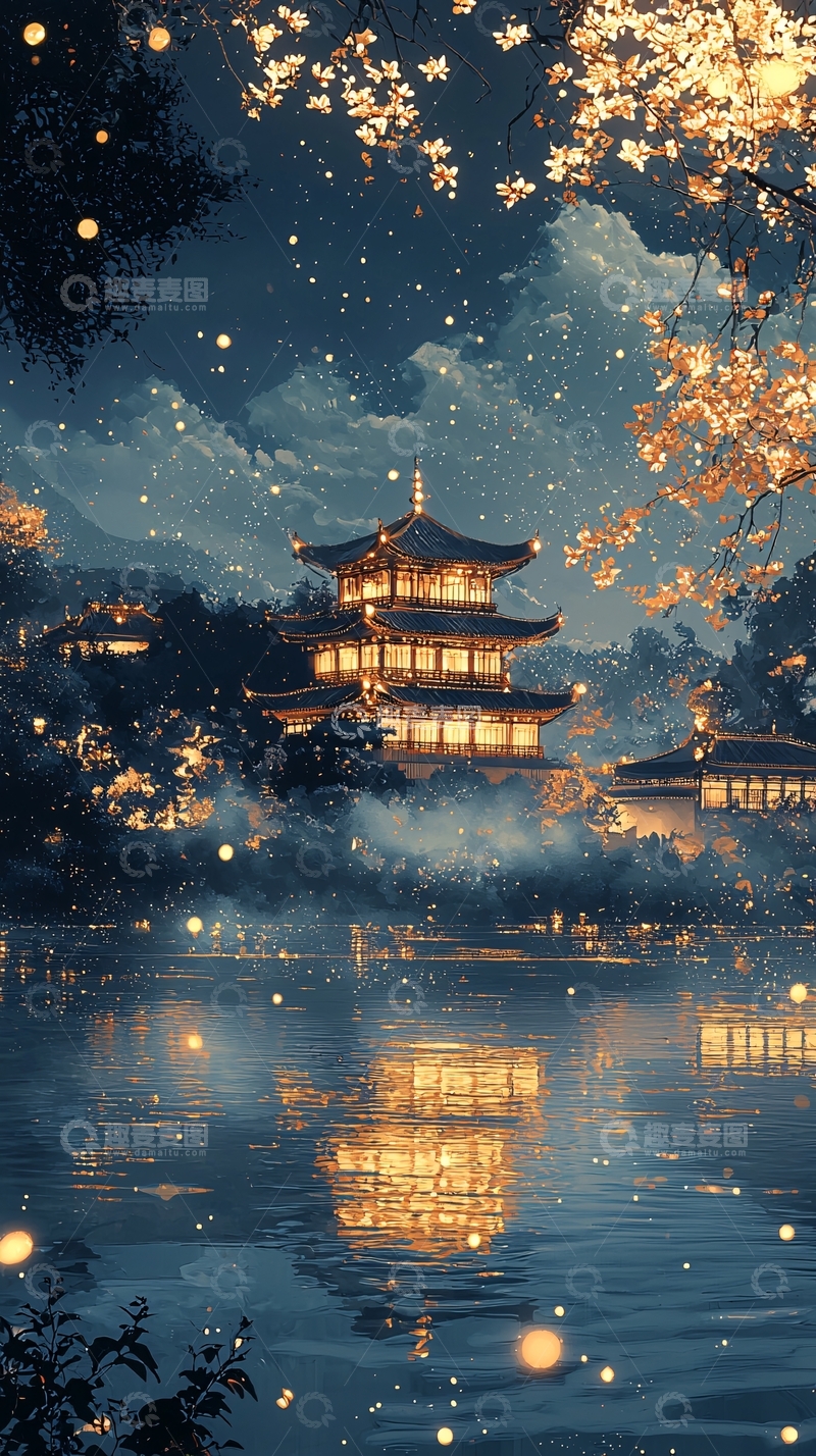 高清大图下载【趣麦麦图】夜晚古建筑夜景