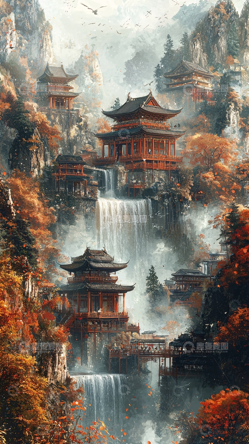 高清大图下载【趣麦麦图】中国风山水楼阁