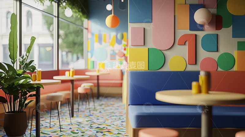 高清大图下载【趣麦麦图】彩色几何图案咖啡馆