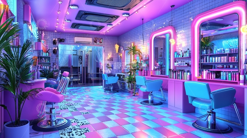 高清大图下载【趣麦麦图】霓虹灯美发沙龙