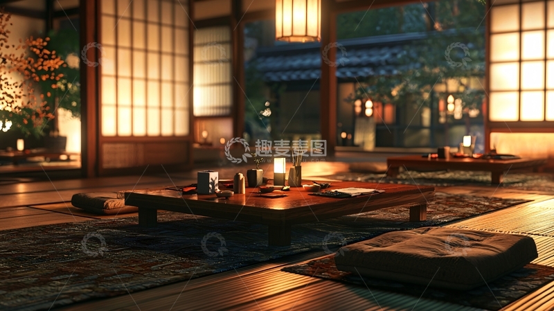 高清大图下载【趣麦麦图】日式房间夜景