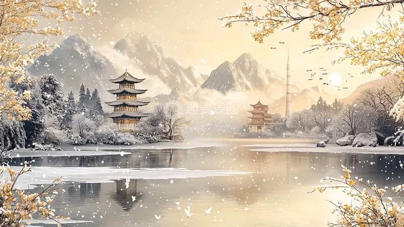 高清大图下载【趣麦麦图】雪山湖泊寺庙唯美风