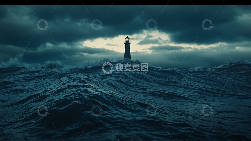 高清大图下载【趣麦麦图】暴风雨中的孤独灯塔