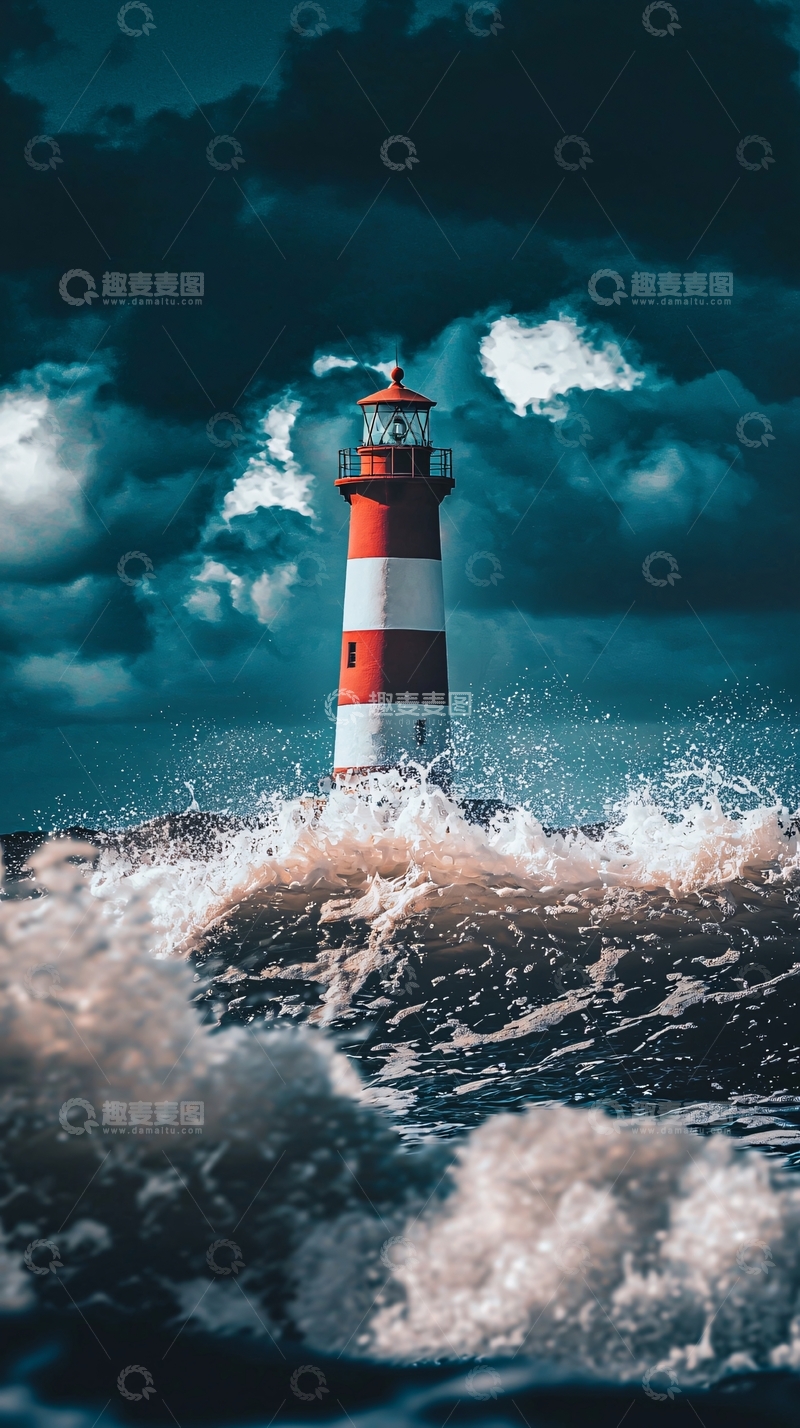 高清大图下载【趣麦麦图】暴风雨中的灯塔