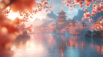 樱花盛开的古风建筑