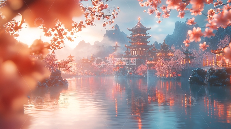 高清大图下载【趣麦麦图】樱花盛开的古风建筑